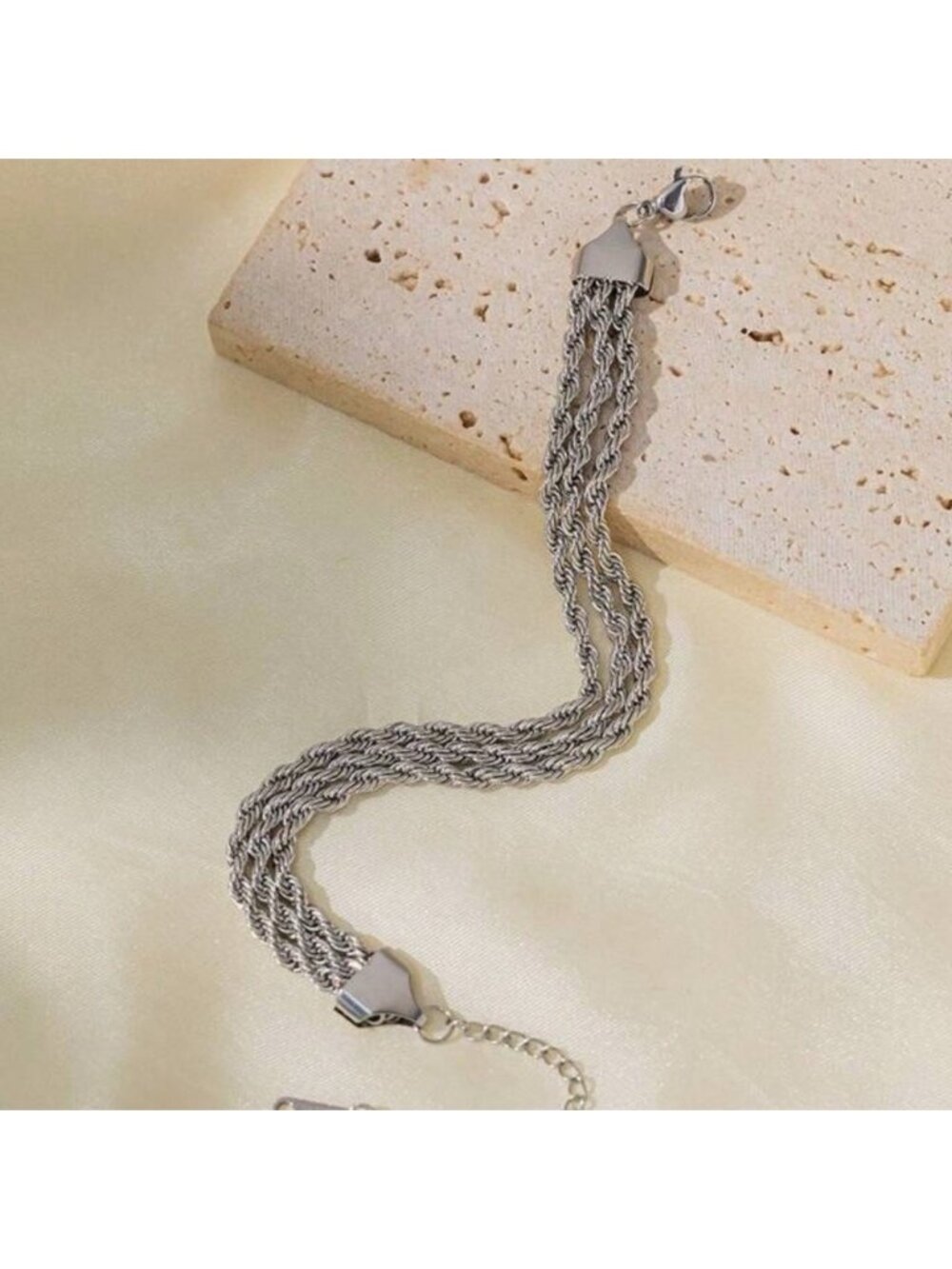 Silver Plated Stainless Steel Rope Chain Bracelet